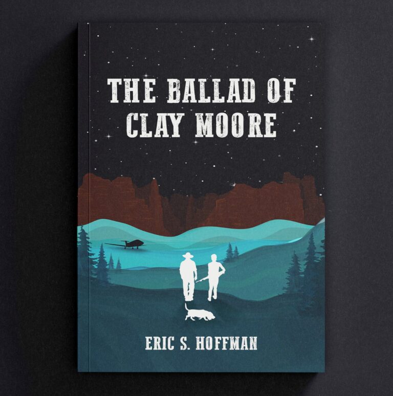 The Ballad of Clay Moore book cover with two figures approaching a plane in the night