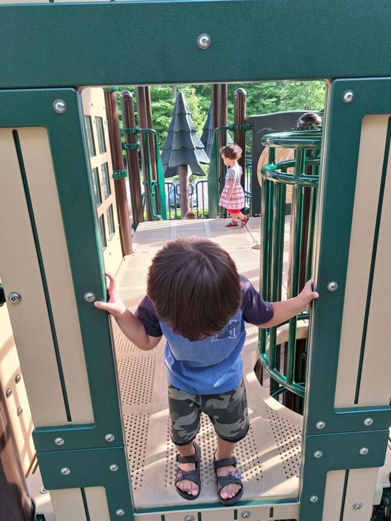 Kids climbing around on a playground