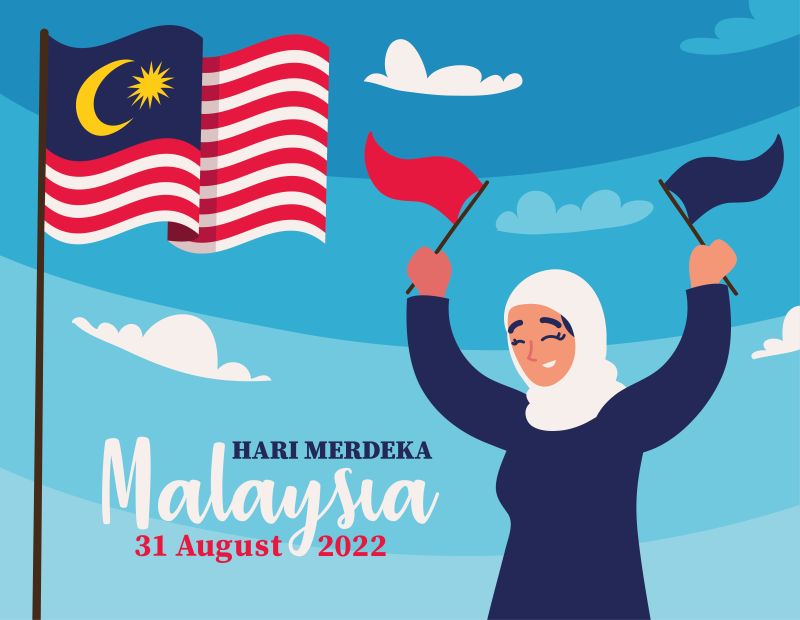 Illustration of Malaysian flag and woman for independence day